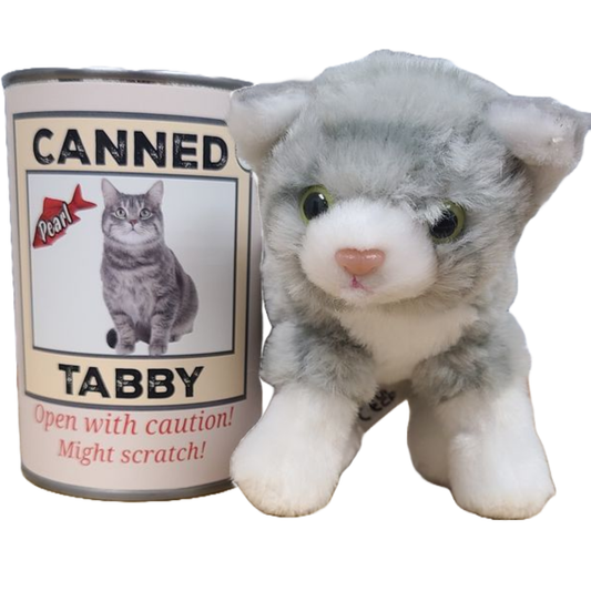 Canned Gray Tabby Cat Stuffed Animal Plush