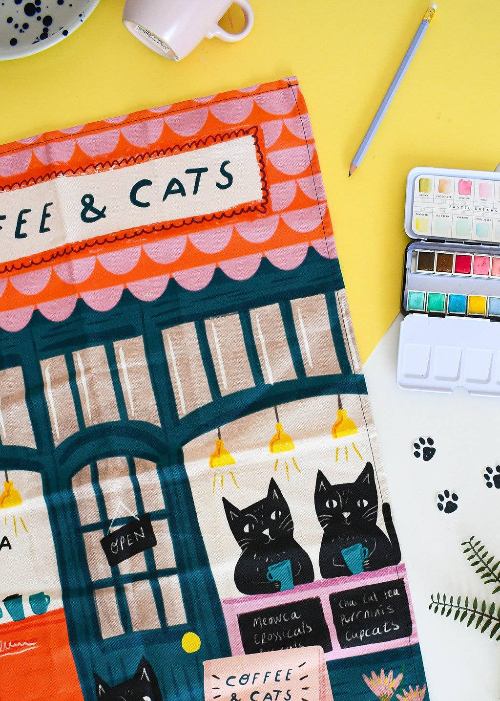 Coffee and Cats Tea Towel