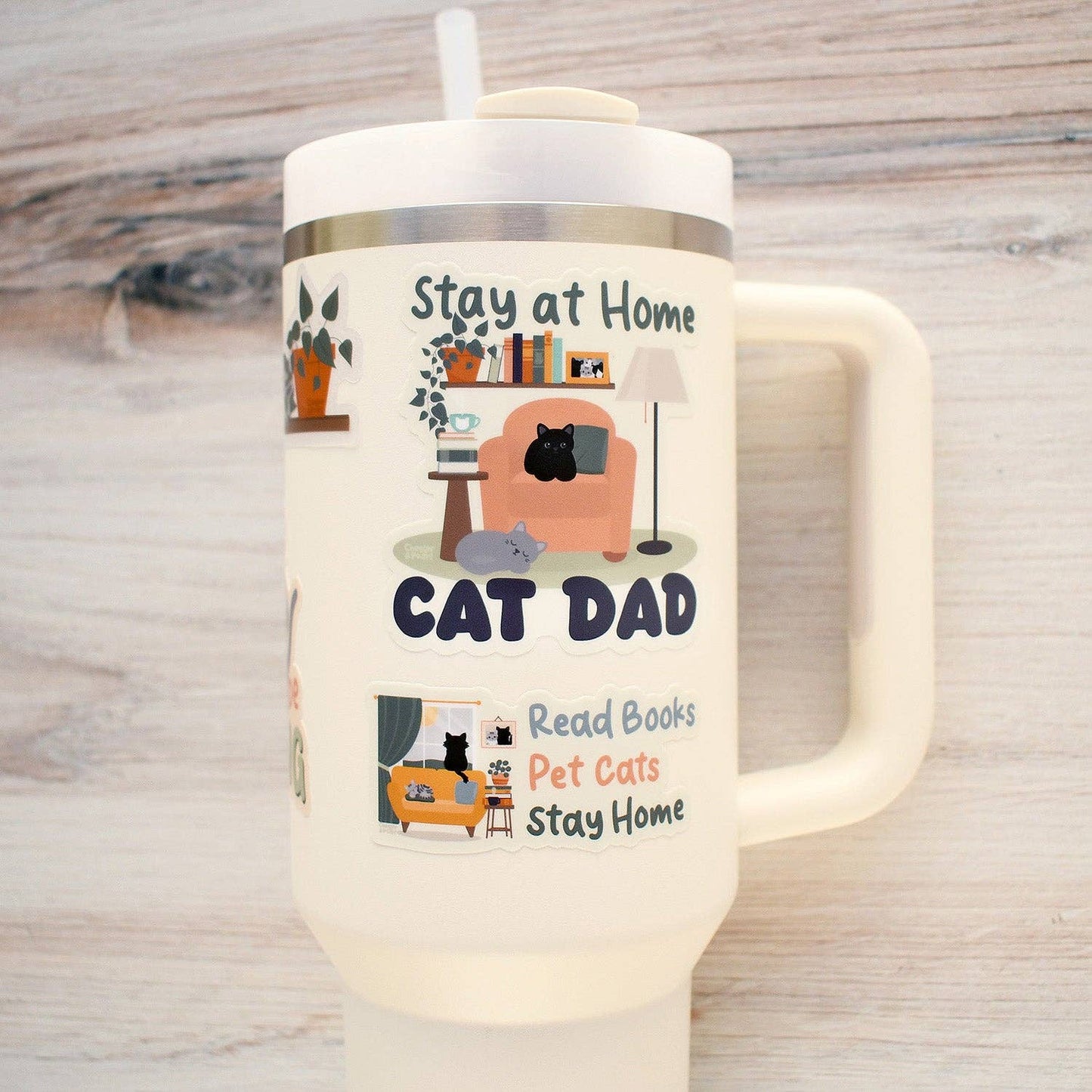 Read Books, Pet Cats, Stay Home 3-in. Vinyl Cat Sticker