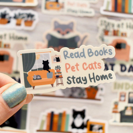 Read Books, Pet Cats, Stay Home 3-in. Vinyl Cat Sticker