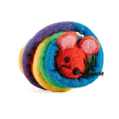 Wool Mouse Cat Toy with 6-Foot Tail (Rainbow)