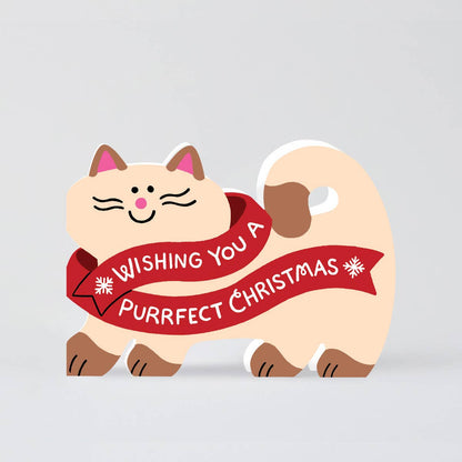 Merry Christmas Cat Holiday Die Cut Greeting Card