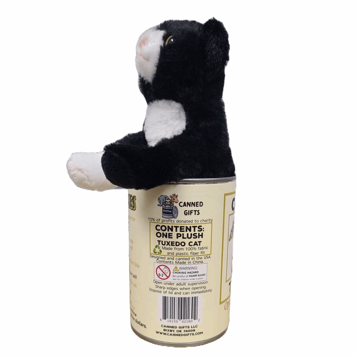 Canned Tuxedo Cat Stuffed Animal Plush