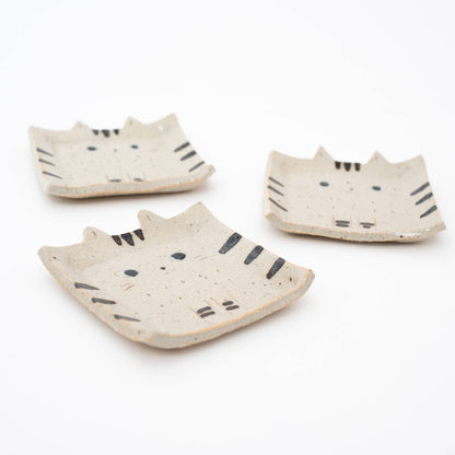 Square Cat Trinket Tray Plate - Beige Tabby