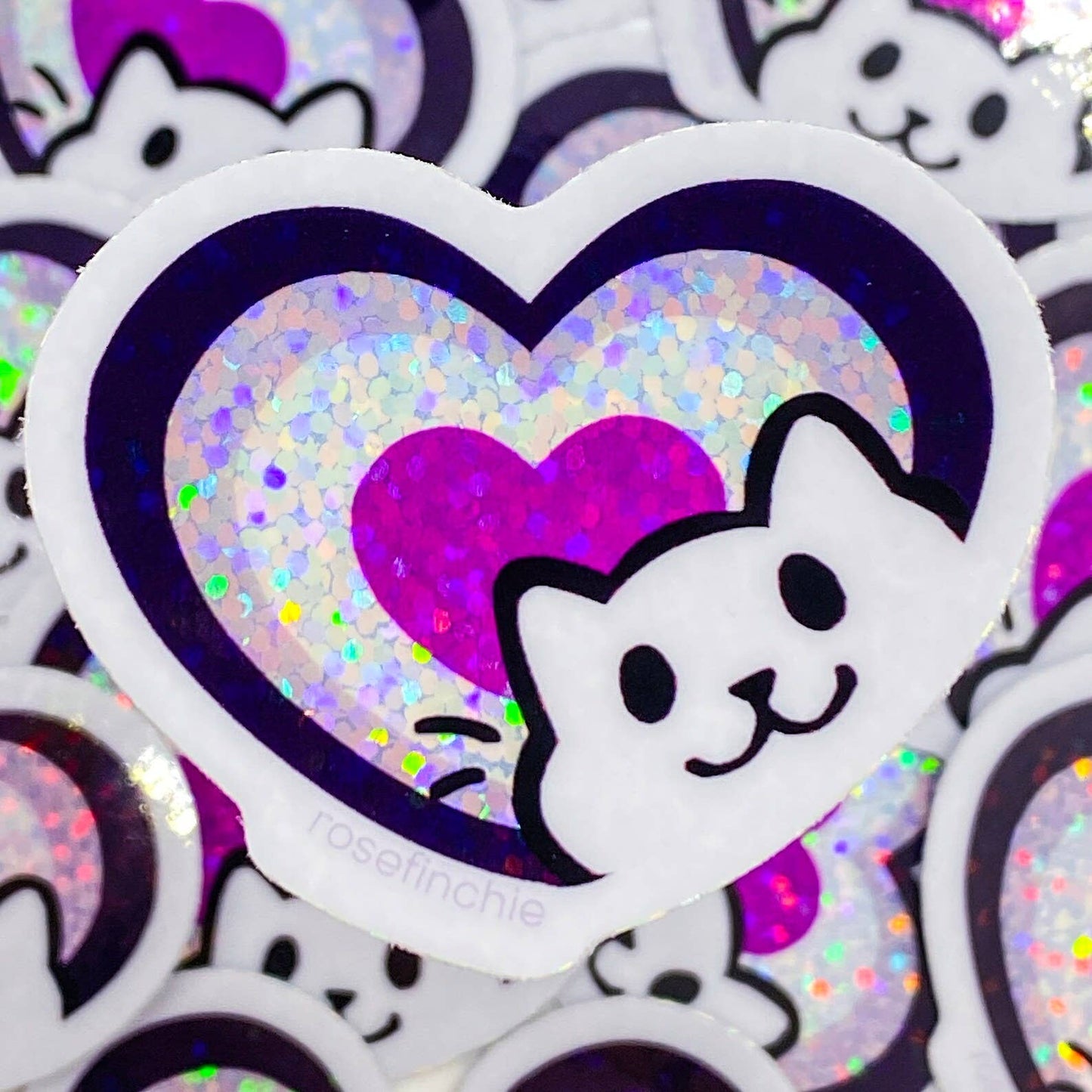 Ace Pride Cat Heart Glitter Sticker