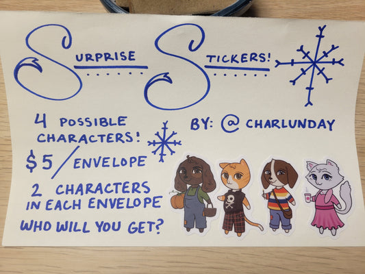 Surprise Stickers! 2 Characters in Each Envelope (made by local young artist @charlunday)