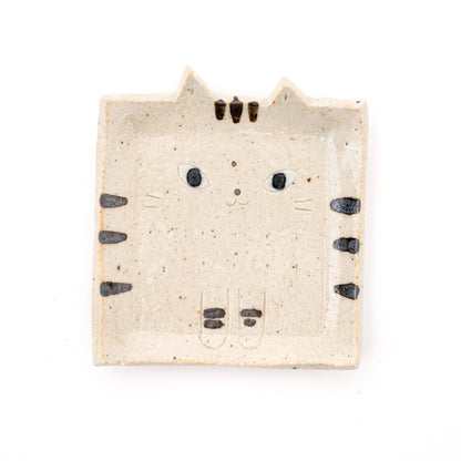 Square Cat Trinket Tray Plate - Beige Tabby