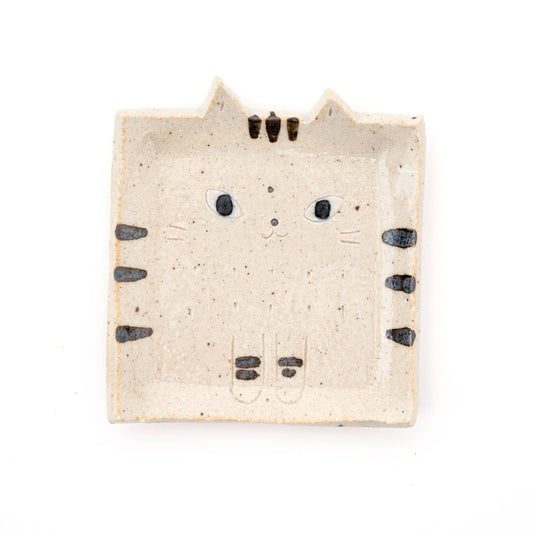 Square Cat Trinket Tray Plate - Beige Tabby