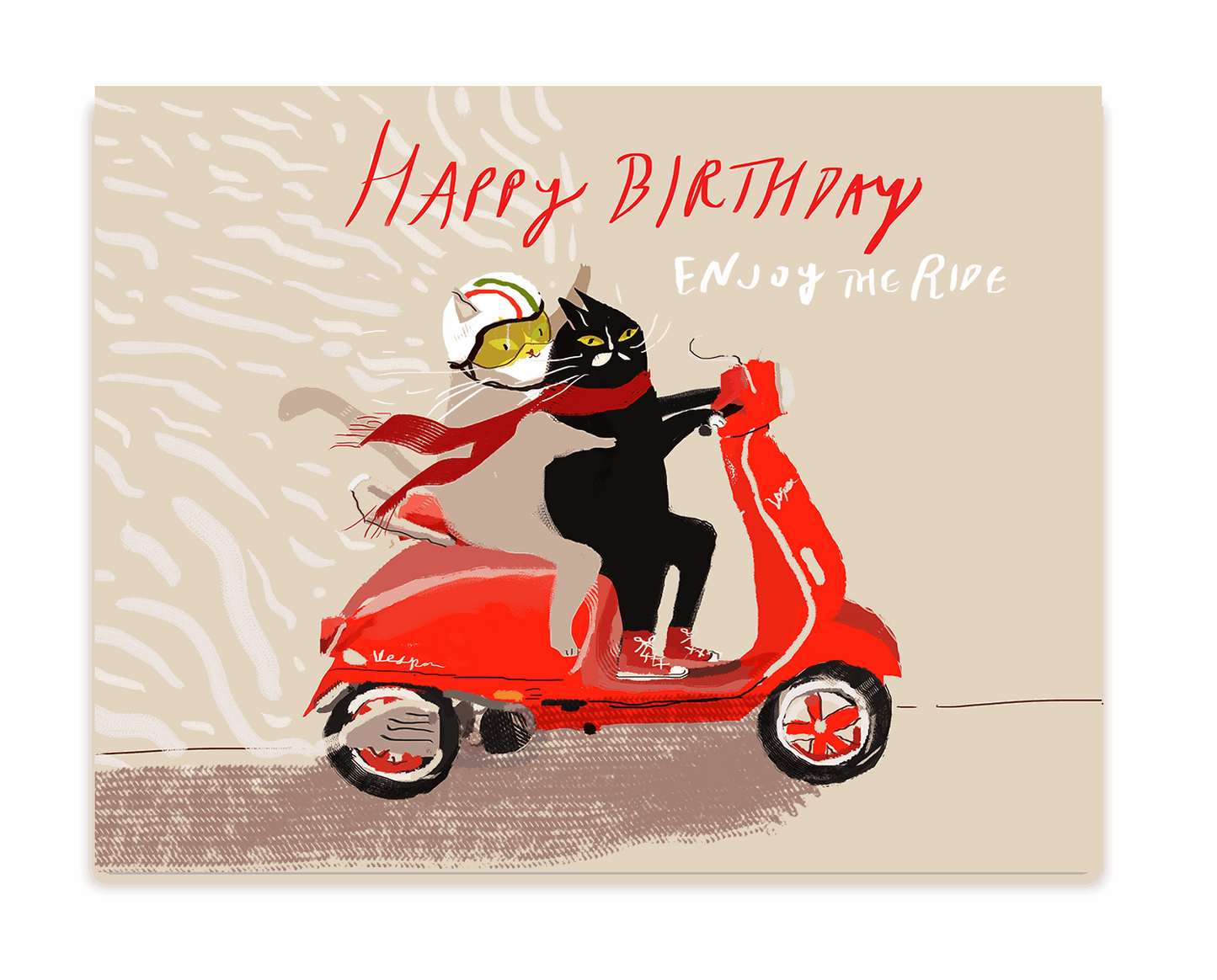 Happy Birthday Enjoy the Ride Vespa Cats Card
