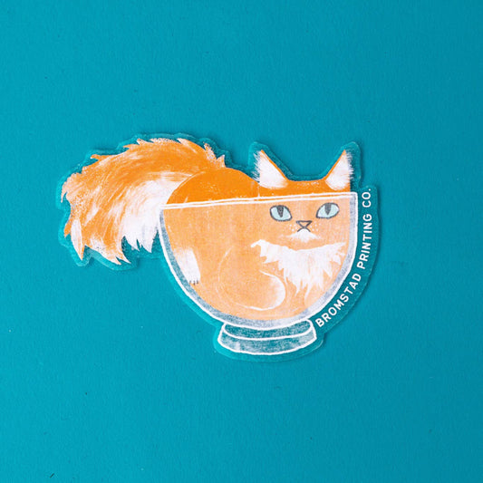 Orange Cat in a Bowl Clear Sticker