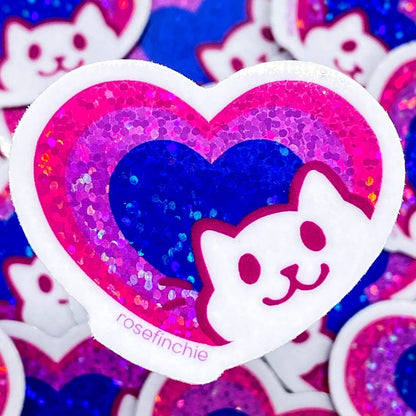 Bi Pride Cat Heart Glitter Sticker