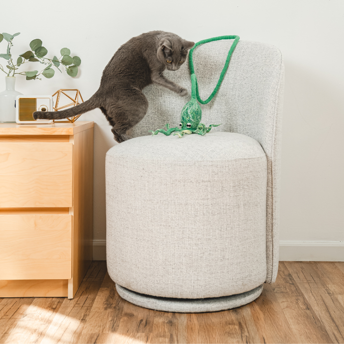 Wool Octopus Cat Toy with 4-Foot Tether (Arctic Blue)