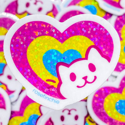 Pan Pride Cat Heart Glitter Sticker