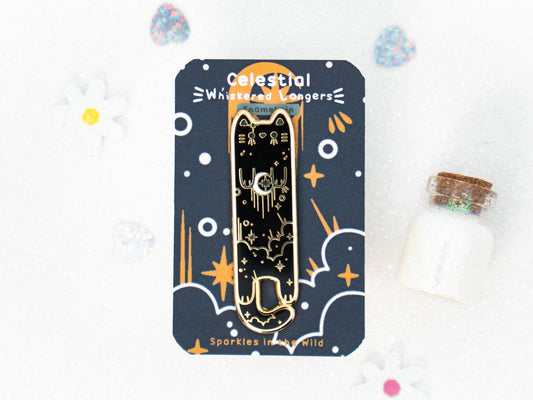 Black Celestial Enamel Long Cat Pin