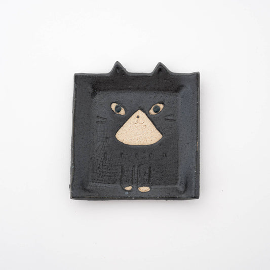 Square Cat Trinket Tray Plate - Tuxedo