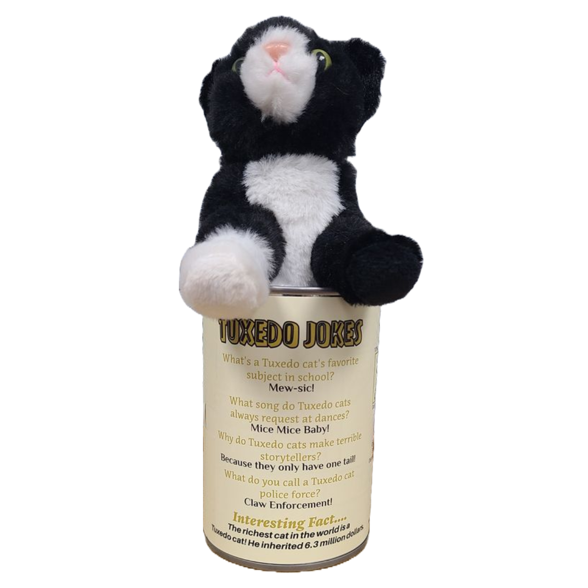 Canned Tuxedo Cat Stuffed Animal Plush