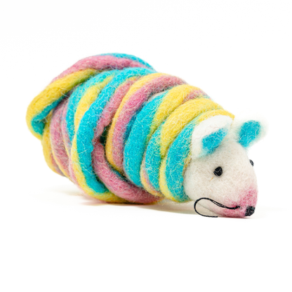 Wool Mouse Cat Toy with 6-Foot Tail (Rainbow)