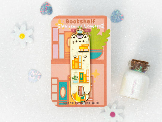 Bookshelf Enamel Long Cat Pin