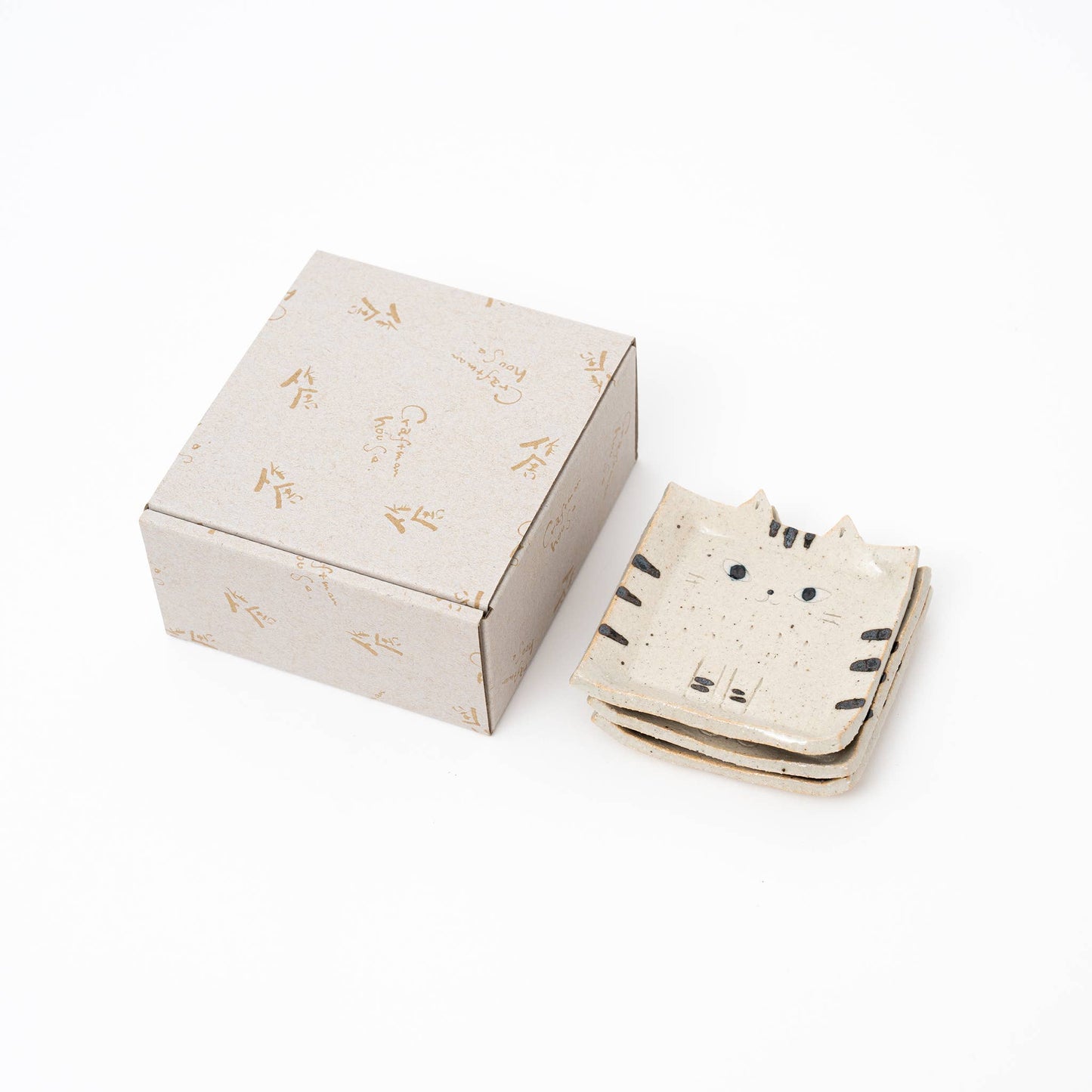 Square Cat Trinket Tray Plate - Beige Tabby
