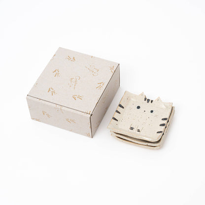 Square Cat Trinket Tray Plate - Beige Tabby