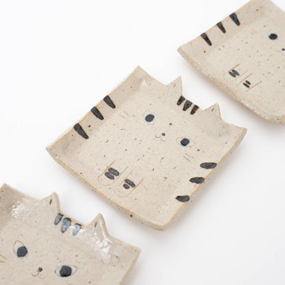 Square Cat Trinket Tray Plate - Beige Tabby