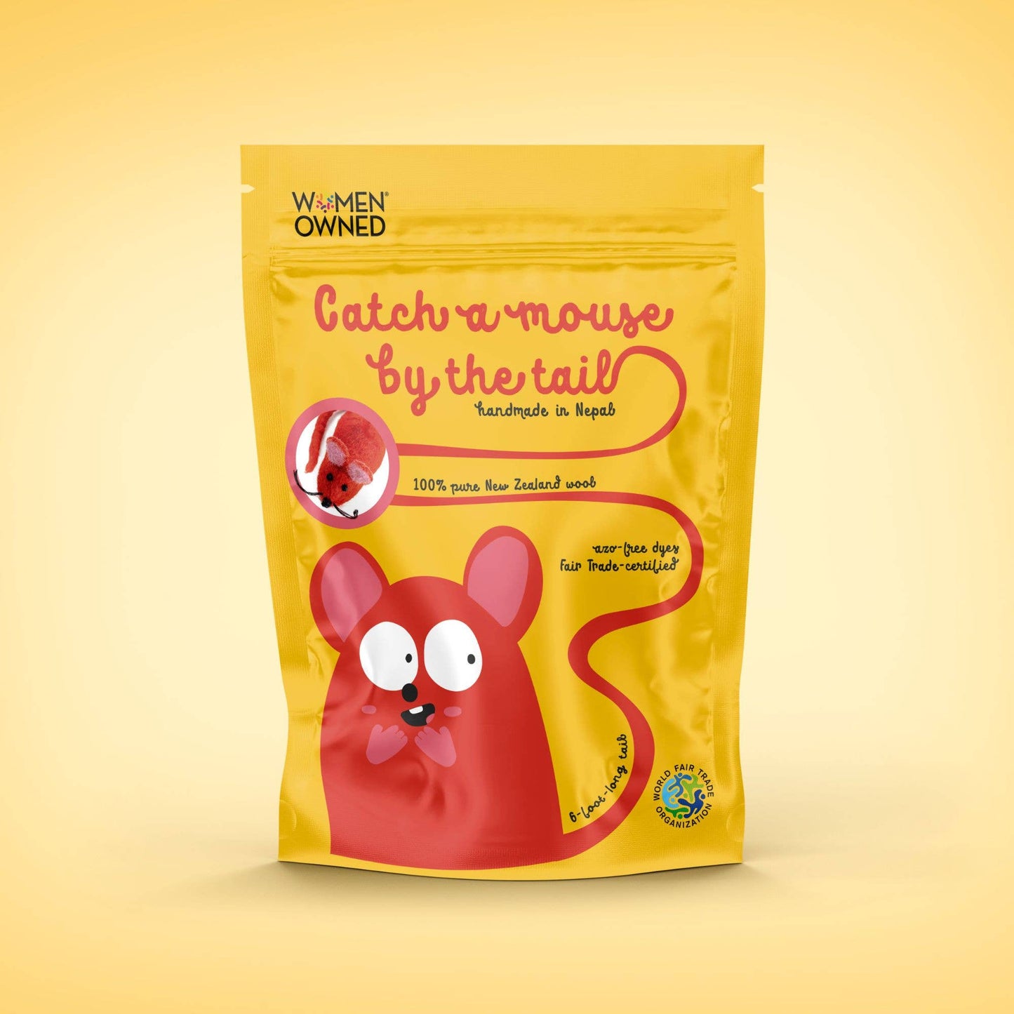 Wool Mouse Cat Toy with 6-Foot Tail (Rainbow)