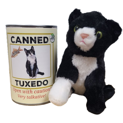 Canned Tuxedo Cat Stuffed Animal Plush