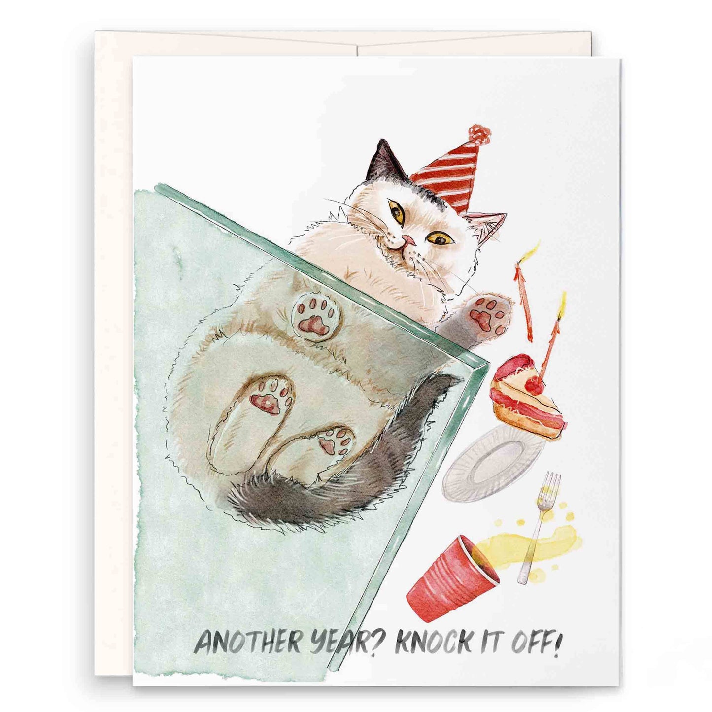 Another Year? Knock It Off! Cat Birthday Card