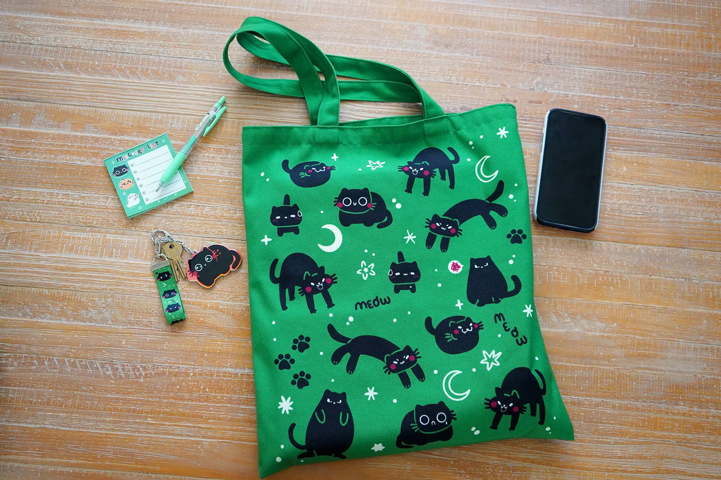 Black Cats on Green Tote Bag