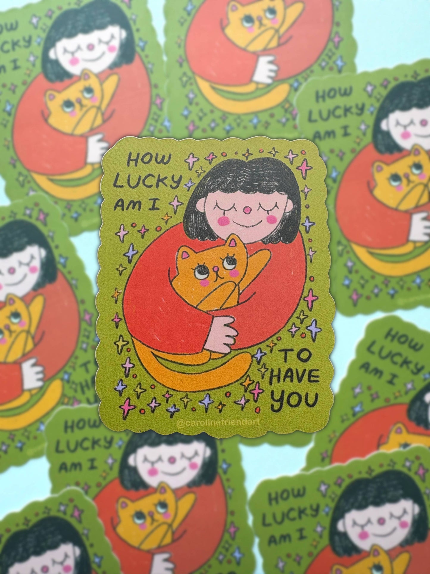 How Lucky Am I Cat Girl Sticker