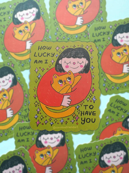 How Lucky Am I Cat Girl Sticker
