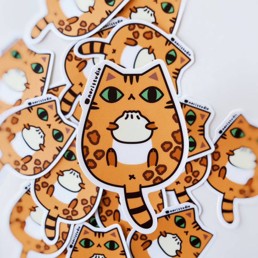 Brown Bengal Cat with Chinese Steamed Bun Vinyl Sticker