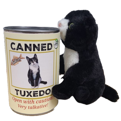 Canned Tuxedo Cat Stuffed Animal Plush