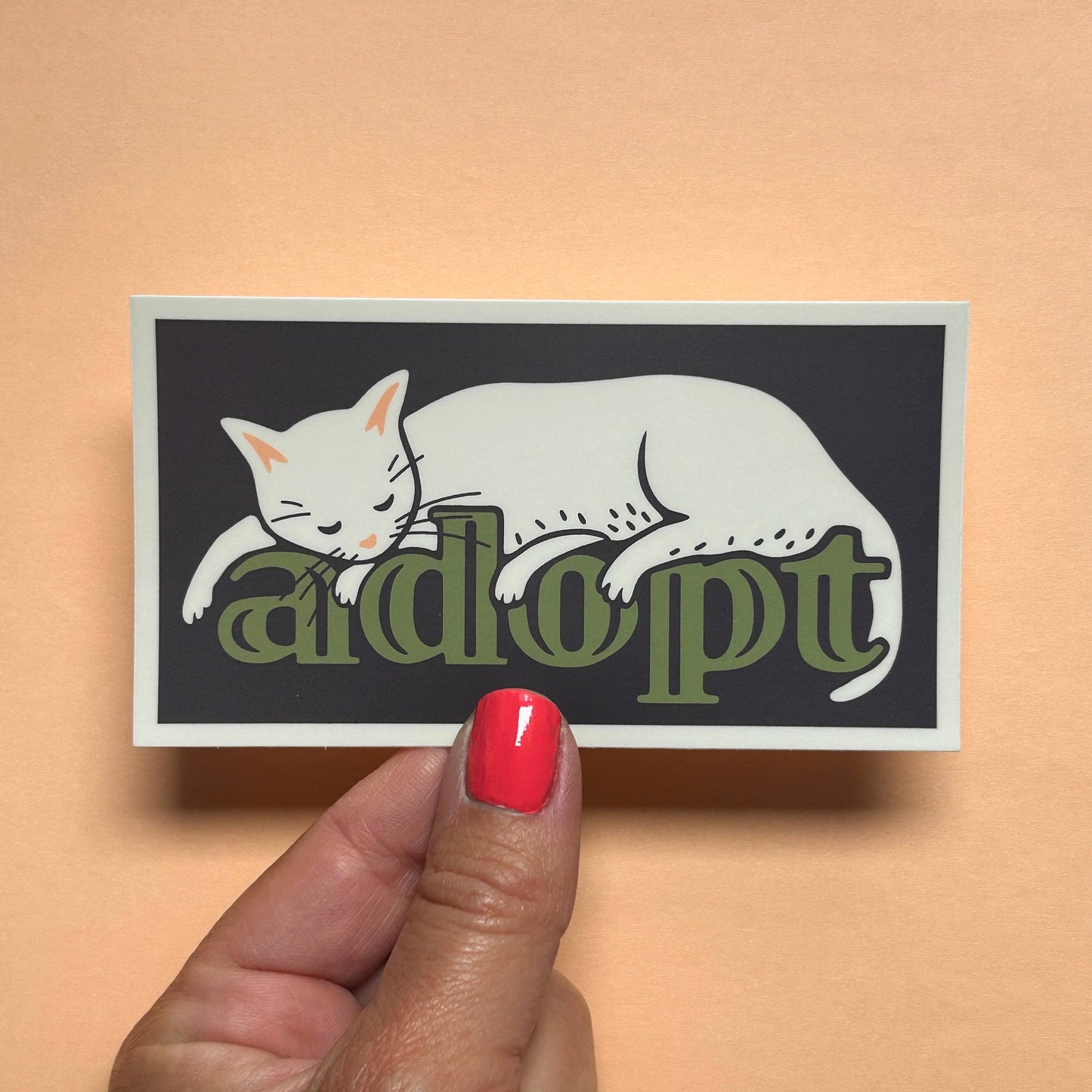 Adopt White Cat Small Vinyl Bumper Sticker