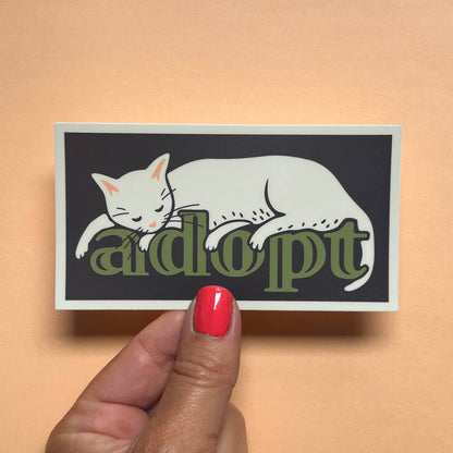 Adopt White Cat Small Vinyl Bumper Sticker