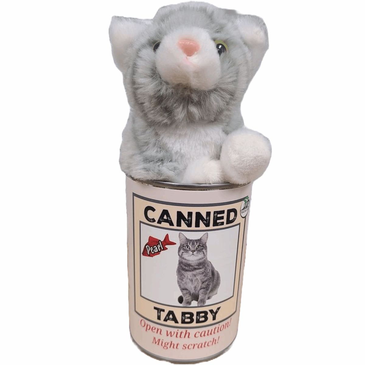 Canned Gray Tabby Cat Stuffed Animal Plush