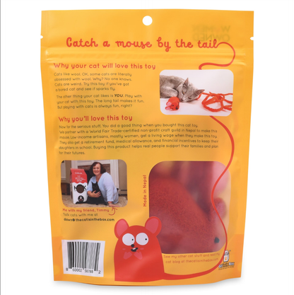 Wool Mouse Cat Toy with 6-Foot Tail (Red)