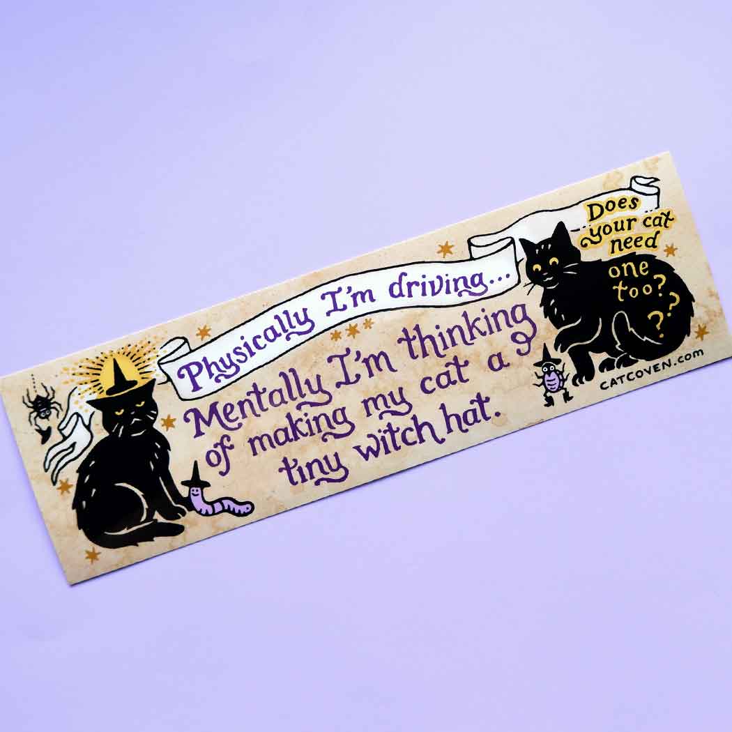 Thinking of Making my Cat a Tiny Witch Hat Bumper Sticker