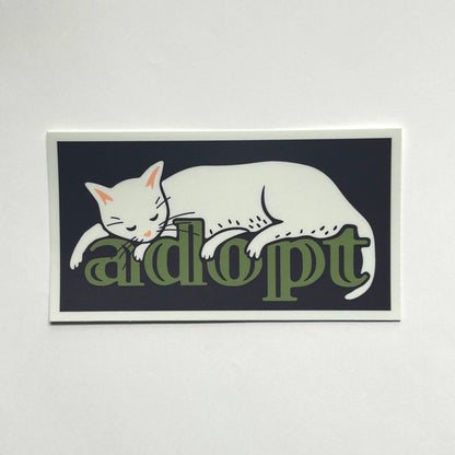 Adopt White Cat Small Vinyl Bumper Sticker