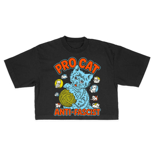 Pro Cat Anti Fascist Black Crop Top (Black, One Size)