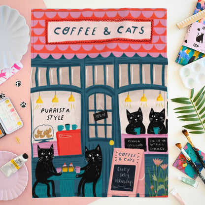 Coffee and Cats Tea Towel