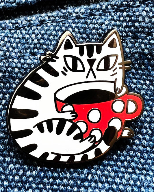 Coffee Cat Enamel Pin