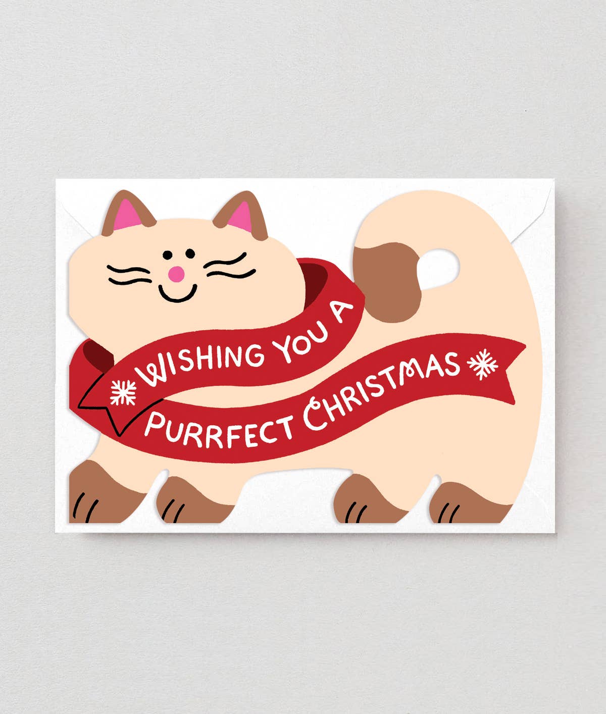 Merry Christmas Cat Holiday Die Cut Greeting Card