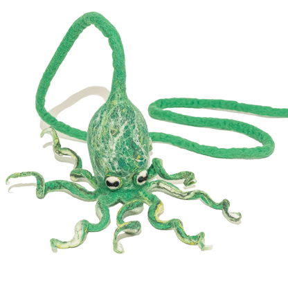 Wool Octopus Cat Toy with 4-Foot Tether (Arctic Blue)