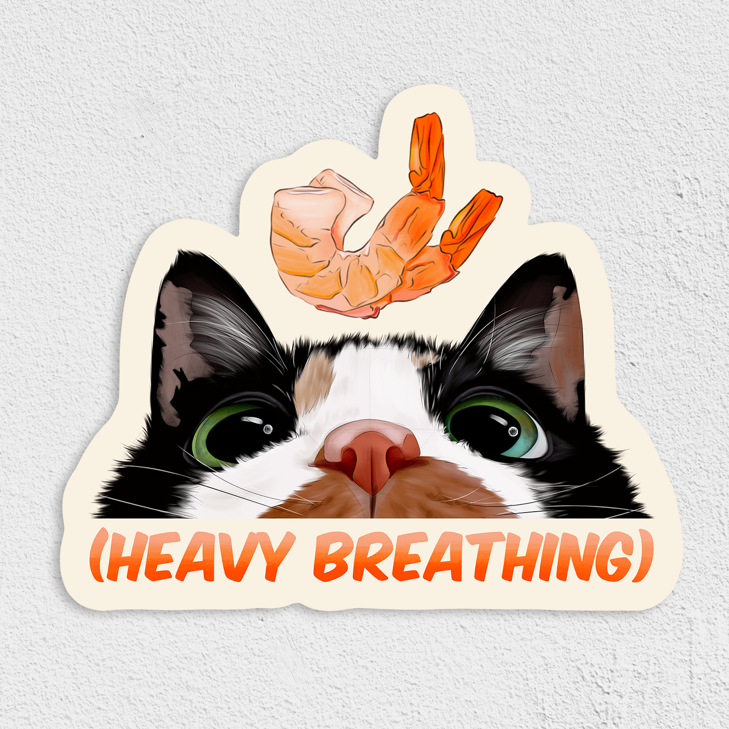 Heavy Breathing Calico Cat with Shrimp Sticker