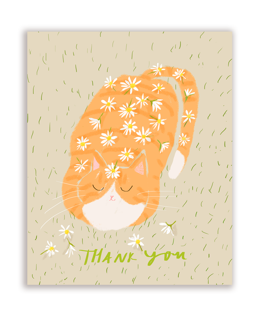 Thank You Flower Shower Orange Cat Card