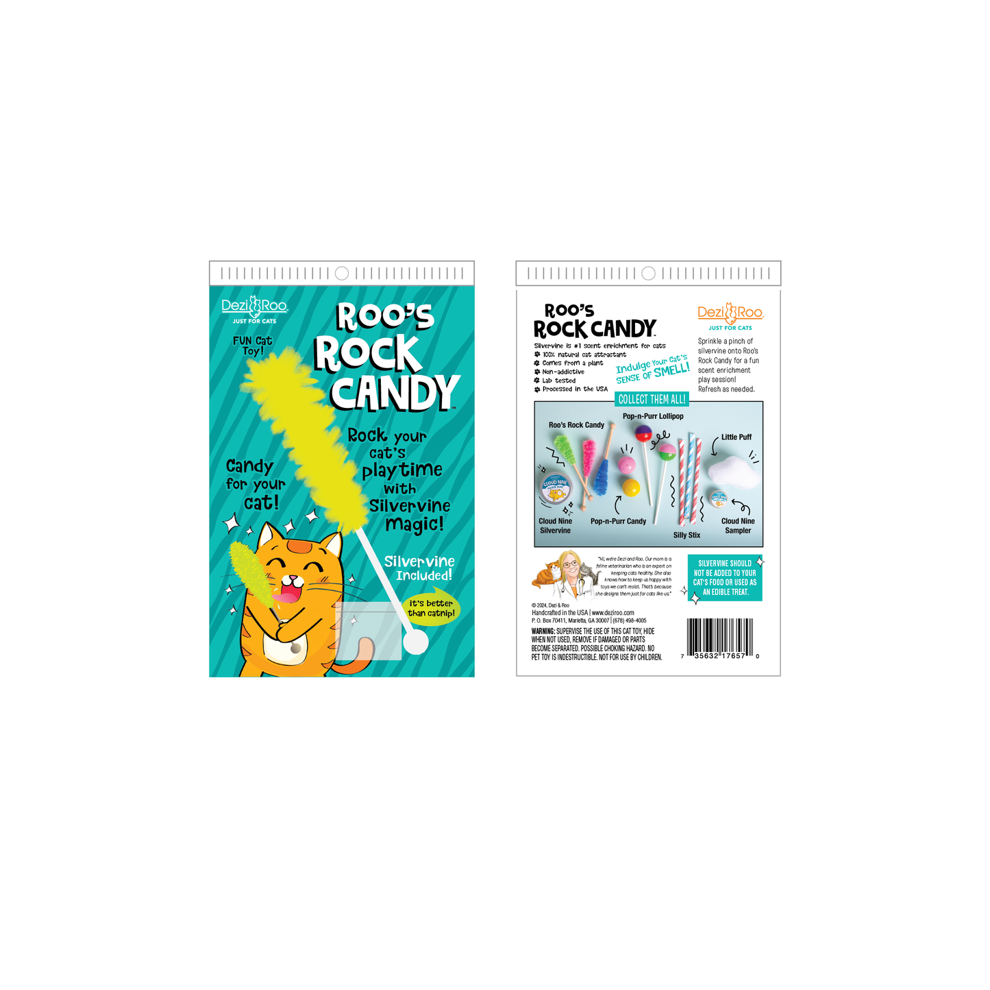 Roo's Rock Candy Scent Enrichment Silvervine Cat Toy (Assorted Colors)