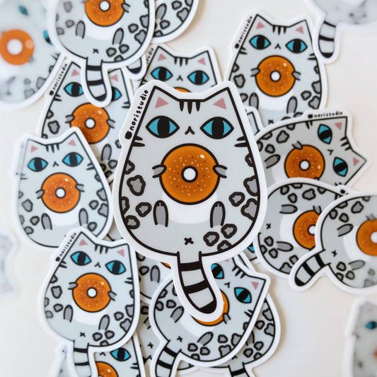 Silver Bengal Cat with Bagel Vinyl Sticker
