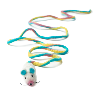 Wool Mouse Cat Toy with 6-Foot Tail (Rainbow)