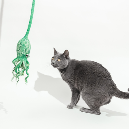 Wool Octopus Cat Toy with 4-Foot Tether (Arctic Blue)